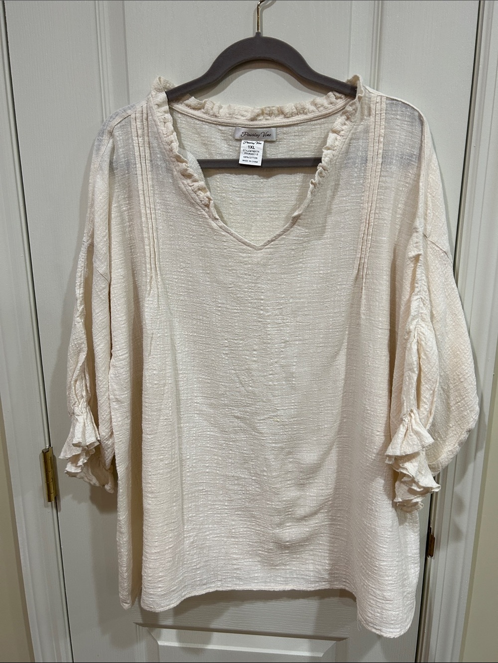 Paisley Vine Cream Ruffle Cotton Gauze Top